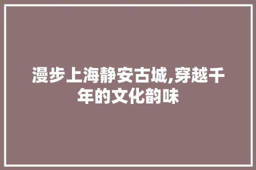 漫步上海静安古城,穿越千年的文化韵味