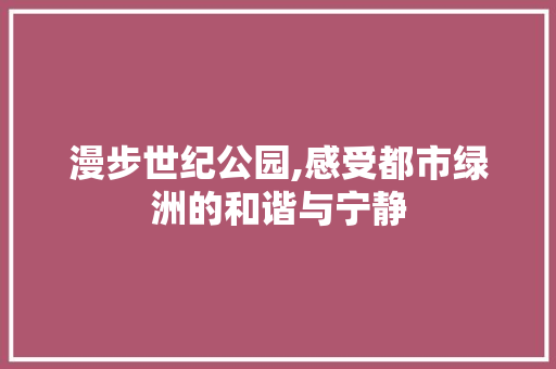 漫步世纪公园,感受都市绿洲的和谐与宁静