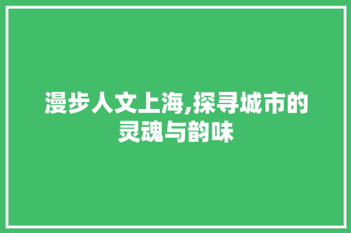 漫步人文上海,探寻城市的灵魂与韵味