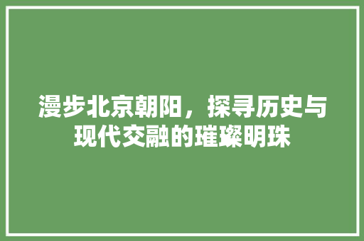 漫步北京朝阳，探寻历史与现代交融的璀璨明珠