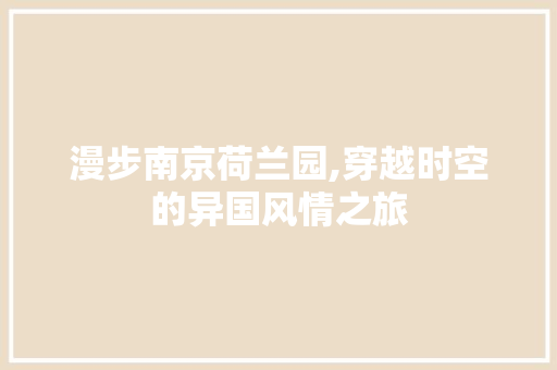 漫步南京荷兰园,穿越时空的异国风情之旅