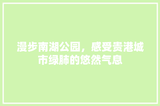 漫步南湖公园，感受贵港城市绿肺的悠然气息