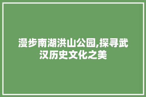 漫步南湖洪山公园,探寻武汉历史文化之美