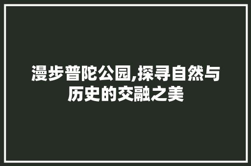 漫步普陀公园,探寻自然与历史的交融之美