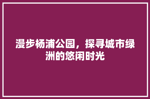 漫步杨浦公园，探寻城市绿洲的悠闲时光