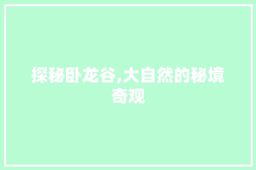 探秘卧龙谷,大自然的秘境奇观