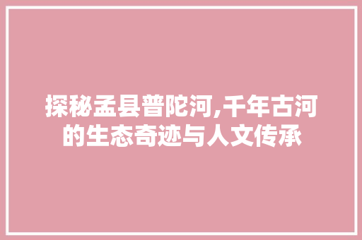 探秘孟县普陀河,千年古河的生态奇迹与人文传承