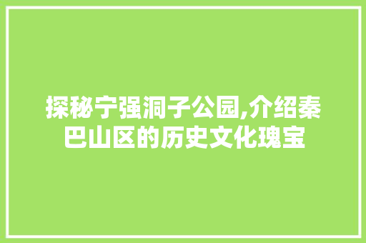 探秘宁强洞子公园,介绍秦巴山区的历史文化瑰宝