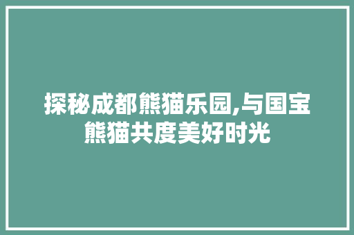 探秘成都熊猫乐园,与国宝熊猫共度美好时光