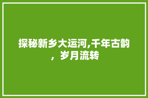 探秘新乡大运河,千年古韵，岁月流转