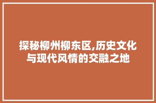 探秘柳州柳东区,历史文化与现代风情的交融之地