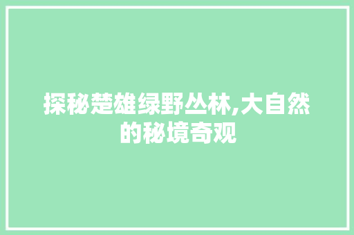 探秘楚雄绿野丛林,大自然的秘境奇观  第1张