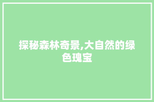 探秘森林奇景,大自然的绿色瑰宝