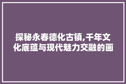 探秘永春德化古镇,千年文化底蕴与现代魅力交融的画卷