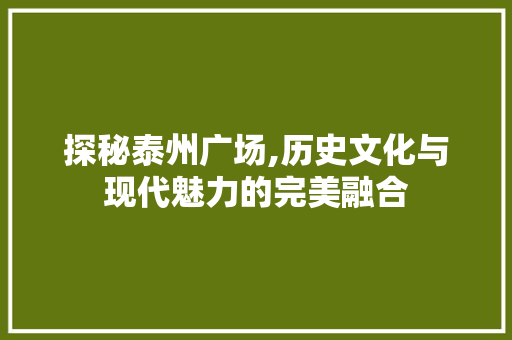 探秘泰州广场,历史文化与现代魅力的完美融合