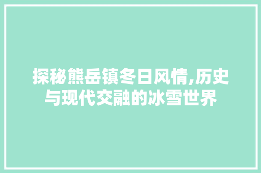 探秘熊岳镇冬日风情,历史与现代交融的冰雪世界