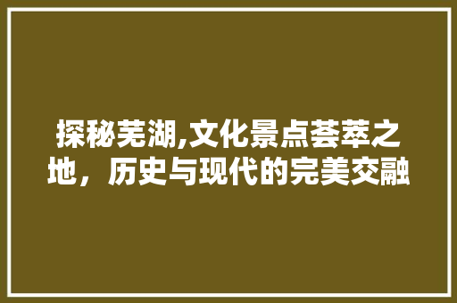 探秘芜湖,文化景点荟萃之地，历史与现代的完美交融