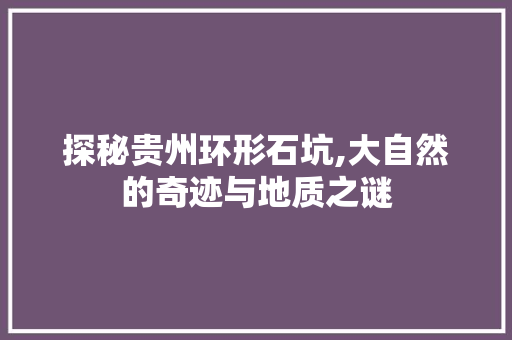 探秘贵州环形石坑,大自然的奇迹与地质之谜