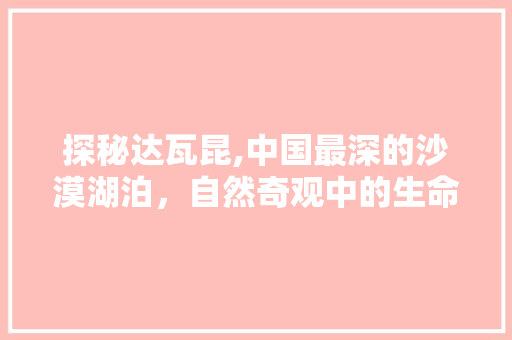 探秘达瓦昆,中国最深的沙漠湖泊，自然奇观中的生命奇迹