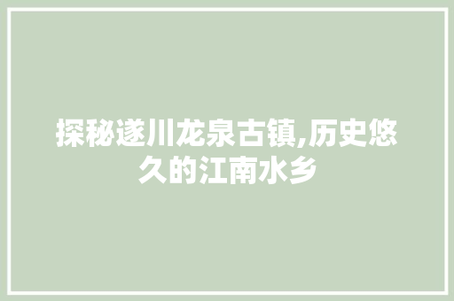 探秘遂川龙泉古镇,历史悠久的江南水乡