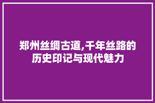 郑州丝绸古道,千年丝路的历史印记与现代魅力