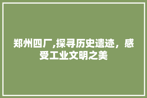 郑州四厂,探寻历史遗迹，感受工业文明之美