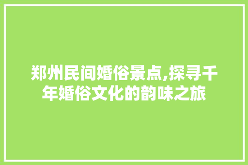 郑州民间婚俗景点,探寻千年婚俗文化的韵味之旅