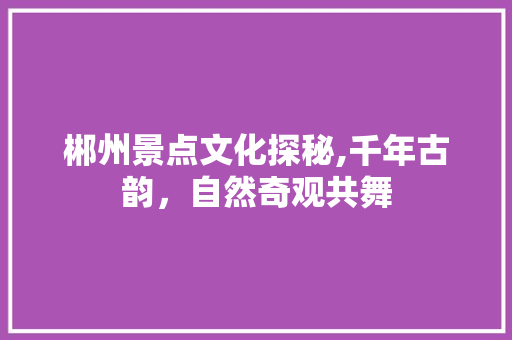 郴州景点文化探秘,千年古韵，自然奇观共舞