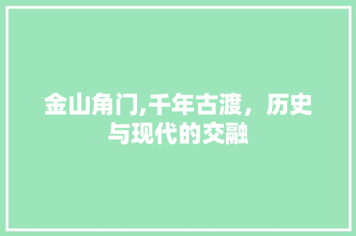 金山角门,千年古渡，历史与现代的交融