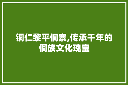 铜仁黎平侗寨,传承千年的侗族文化瑰宝