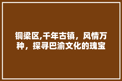 铜梁区,千年古镇，风情万种，探寻巴渝文化的瑰宝