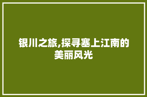 银川之旅,探寻塞上江南的美丽风光