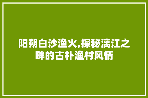 阳朔白沙渔火,探秘漓江之畔的古朴渔村风情