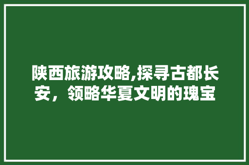 陕西旅游攻略,探寻古都长安，领略华夏文明的瑰宝