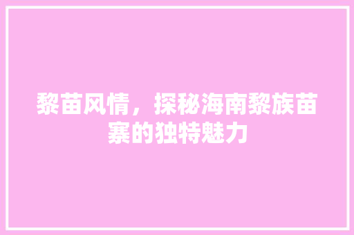 黎苗风情，探秘海南黎族苗寨的独特魅力