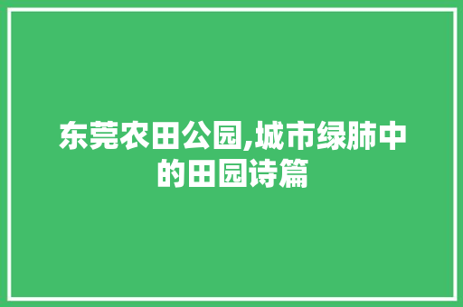 东莞农田公园,城市绿肺中的田园诗篇  第1张