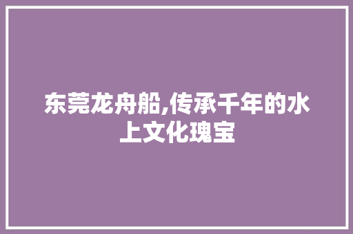 东莞龙舟船,传承千年的水上文化瑰宝