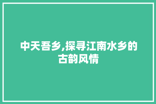 中天吾乡,探寻江南水乡的古韵风情