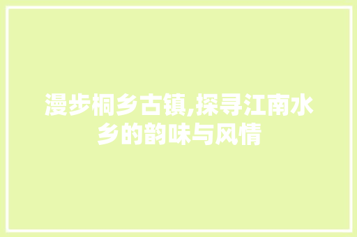 漫步桐乡古镇,探寻江南水乡的韵味与风情