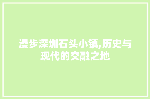 漫步深圳石头小镇,历史与现代的交融之地