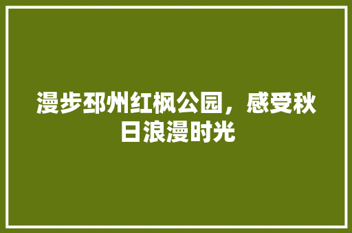 漫步邳州红枫公园，感受秋日浪漫时光