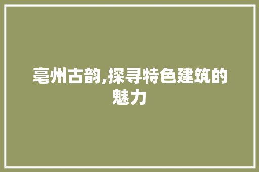 亳州古韵,探寻特色建筑的魅力