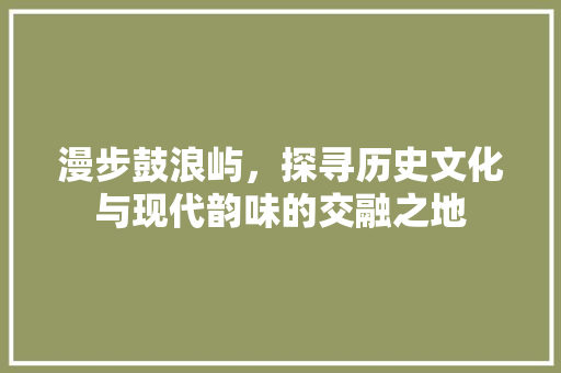 漫步鼓浪屿，探寻历史文化与现代韵味的交融之地