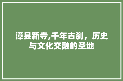 漳县新寺,千年古刹，历史与文化交融的圣地