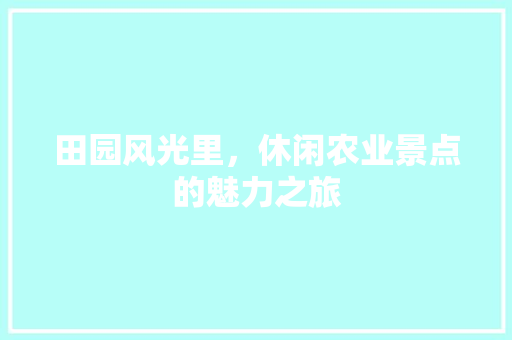 田园风光里，休闲农业景点的魅力之旅