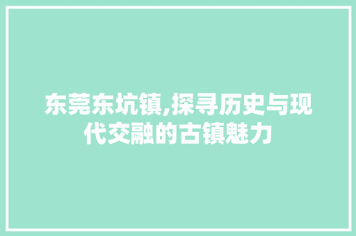 东莞东坑镇,探寻历史与现代交融的古镇魅力