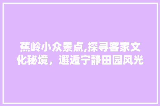 蕉岭小众景点,探寻客家文化秘境，邂逅宁静田园风光