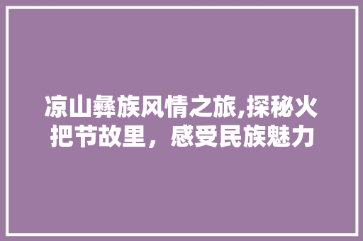 凉山彝族风情之旅,探秘火把节故里，感受民族魅力