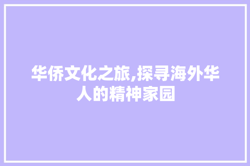 华侨文化之旅,探寻海外华人的精神家园