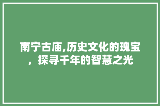 南宁古庙,历史文化的瑰宝，探寻千年的智慧之光